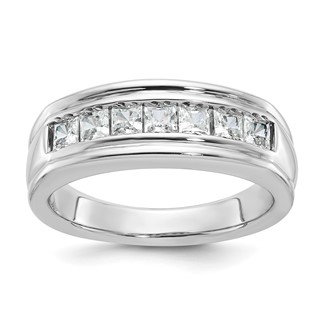 IBGoodman 14k White Gold Men's Polished and Grooved 7-Stone Square 1 Carat AA Quality Diamond Ring