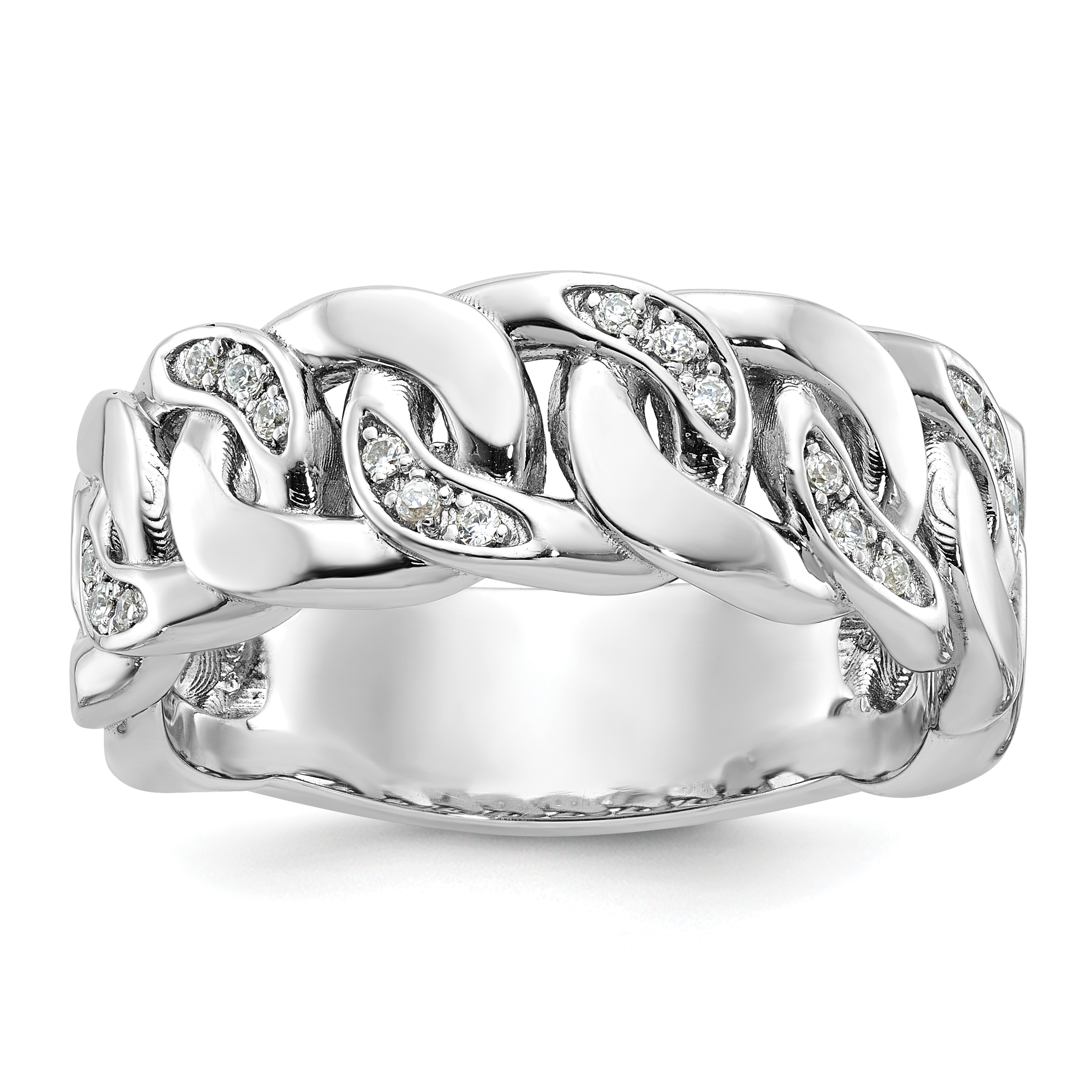 10k White Gold IBGoodman Men's Cuban Link Design Diamond Complete Ring (B64183-0WA)