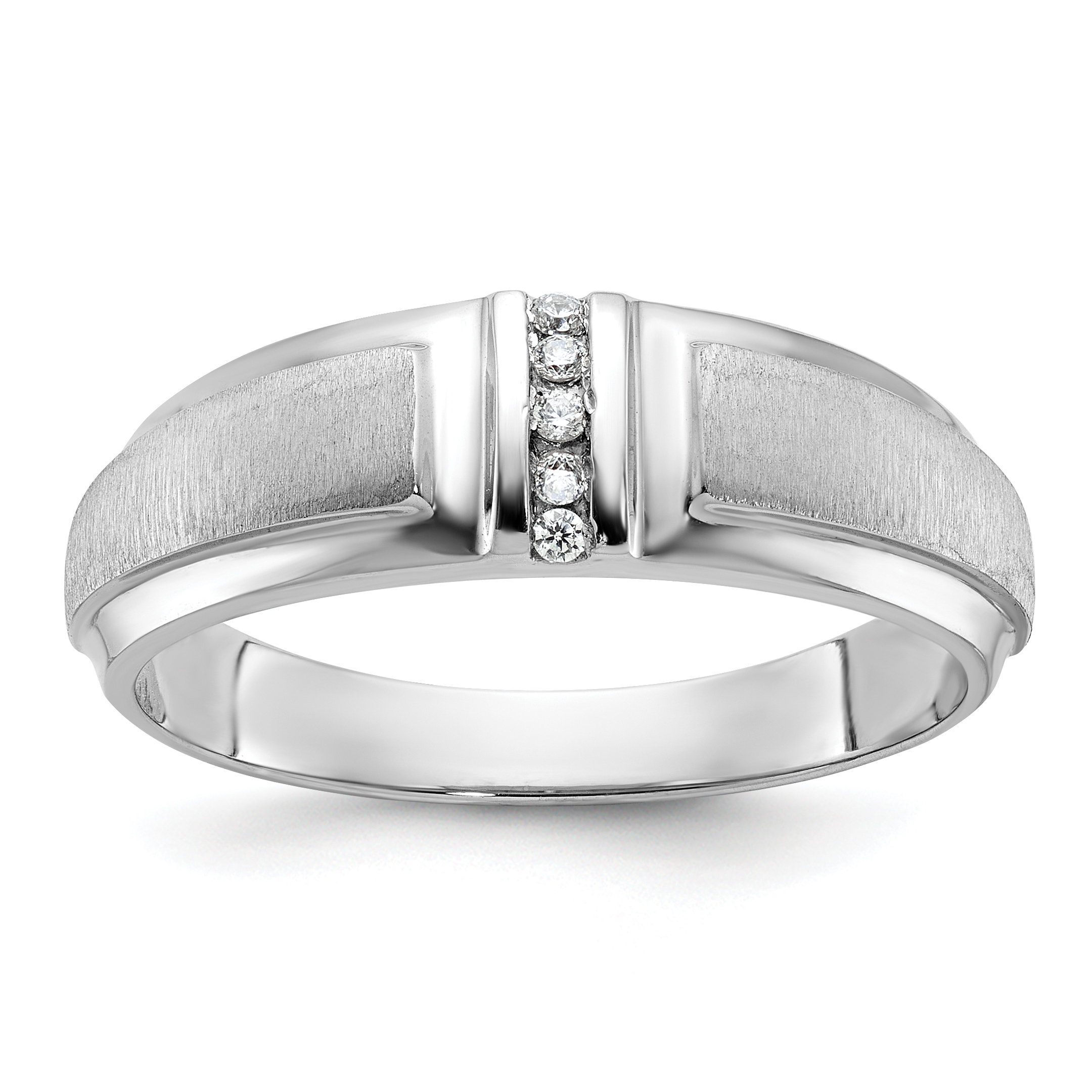IBGoodman 14k White Gold Men's Polished and Satin 3-Stone 1/20 Carat Lab Grown Diamond Ring (B64188-4WLG)