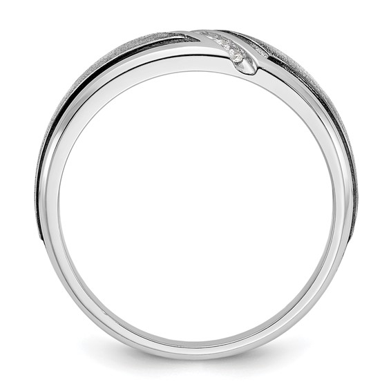 IBGoodman 14k White Gold with Black Rhodium 1/15 carat Lab Grown Diamond VS/SI+ G+ Complete Polished and Satin Men's Ring