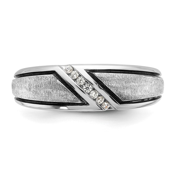IBGoodman 14k White Gold with Black Rhodium 1/15 carat Lab Grown Diamond VS/SI+ G+ Complete Polished and Satin Men's Ring