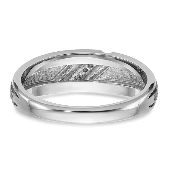 IBGoodman 14k White Gold with Black Rhodium 1/15 carat Lab Grown Diamond VS/SI+ G+ Complete Polished and Satin Men's Ring