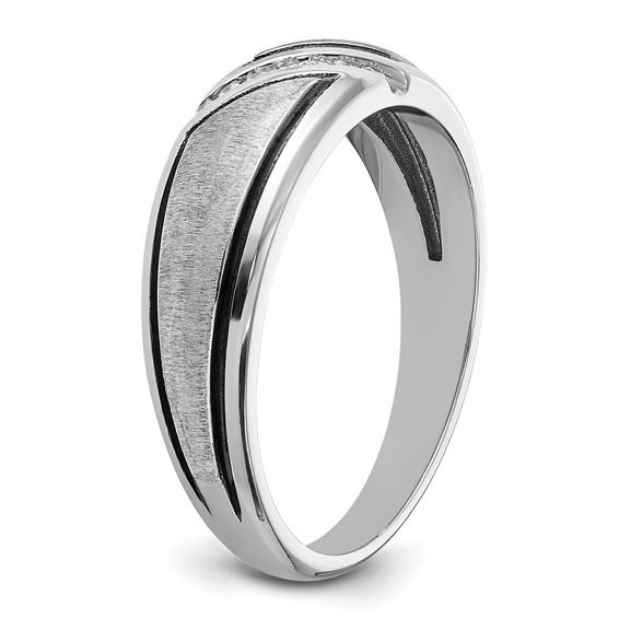 IBGoodman 14k White Gold with Black Rhodium 1/15 carat Lab Grown Diamond VS/SI+ G+ Complete Polished and Satin Men's Ring
