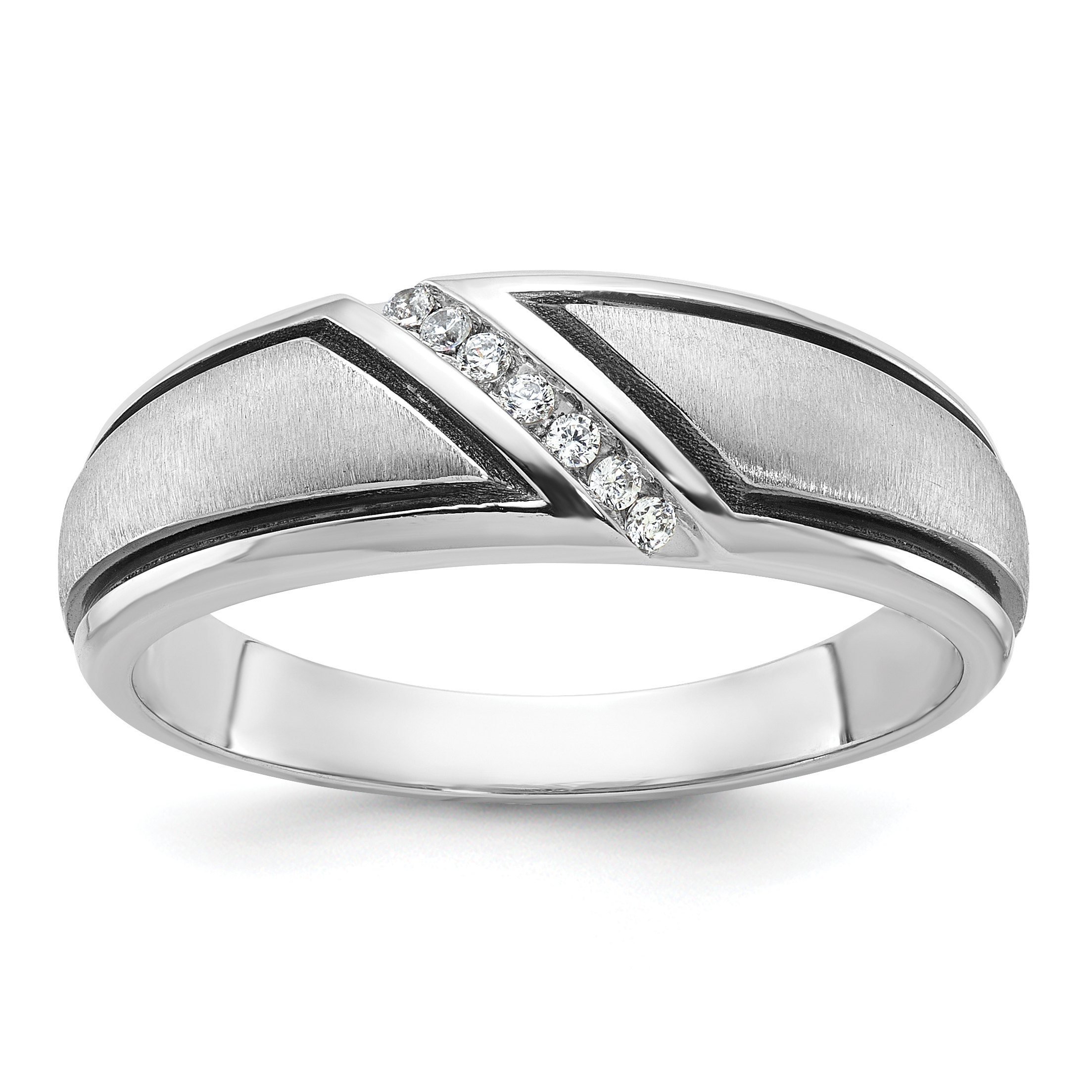 IBGoodman 14k White Gold with Black Rhodium 1/15 carat Lab Grown Diamond VS/SI+ G+ Complete Polished and Satin Men's Ring (B64190-4WLG)