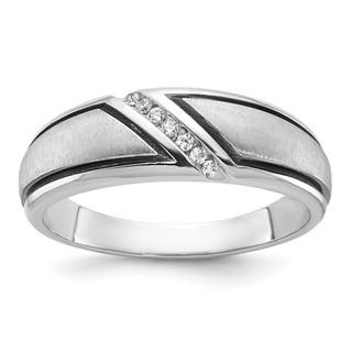 IBGoodman 14k White Gold with Black Rhodium 1/15 carat Lab Grown Diamond VS/SI+ G+ Complete Polished and Satin Men's Ring