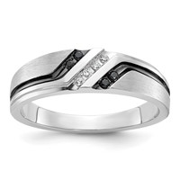 IBGoodman 14K White Gold 0.12 Carat Lab Grown Diamond VS SI+ G+ and 0.12 Carat Black Mined Diamonds Complete Polished Satin and Grooved Men's Ring view 1