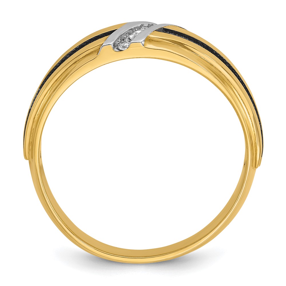 IBGoodman 14k with Black and White Rhodium Men's Polished Satin and Grooved 1/20 Carat AA Quality Diamond Ring (B64197-4YAA)