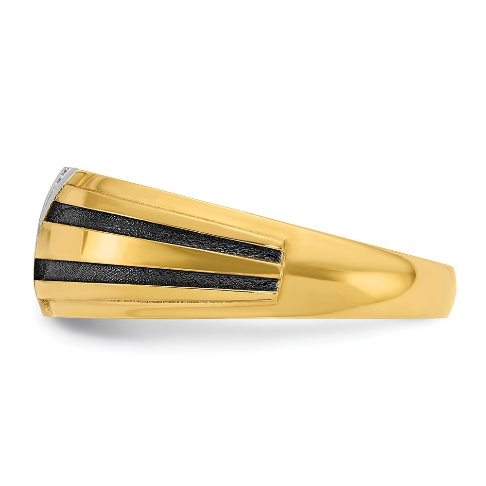 IBGoodman 14k with Black and White Rhodium Men's Polished Satin and Grooved 1/20 Carat AA Quality Diamond Ring (B64197-4YAA)