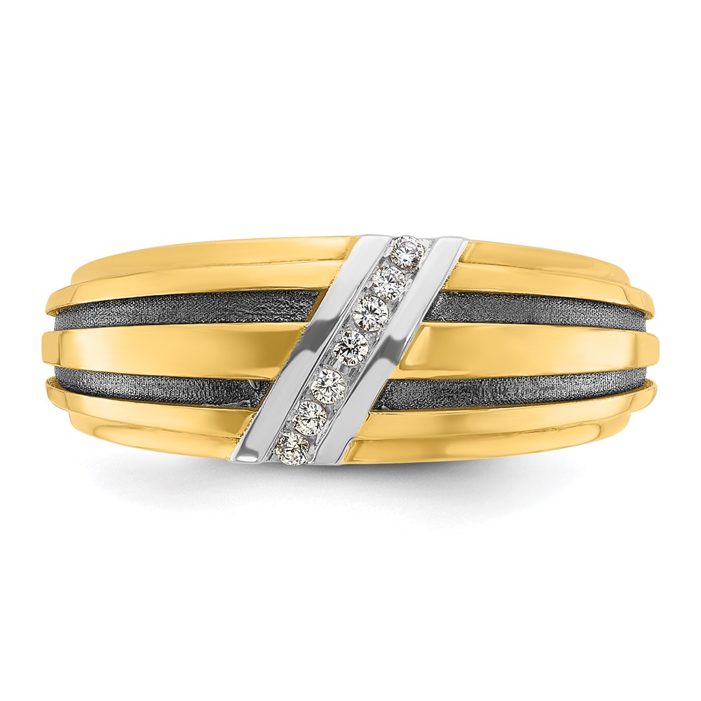 IBGoodman 14k with Black and White Rhodium Men's Polished Satin and Grooved 1/20 Carat AA Quality Diamond Ring (B64197-4YAA)