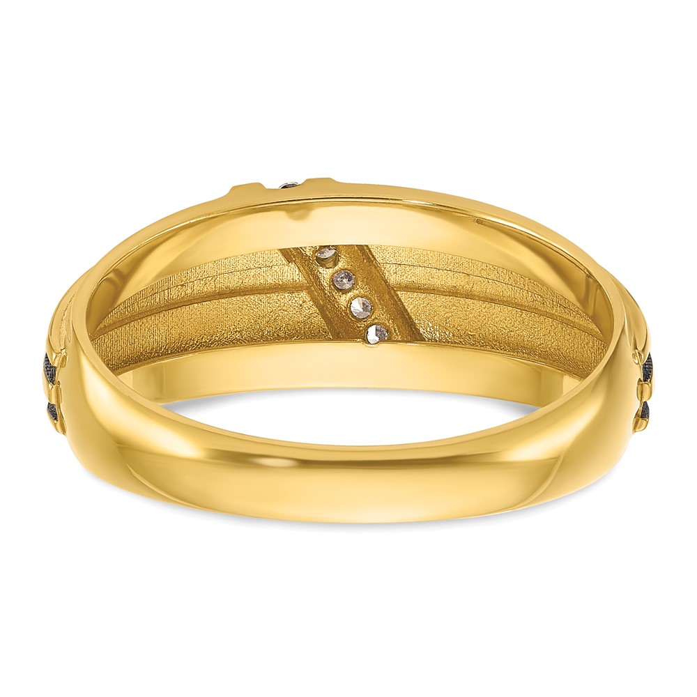IBGoodman 14k with Black and White Rhodium Men's Polished Satin and Grooved 1/20 Carat AA Quality Diamond Ring (B64197-4YAA)