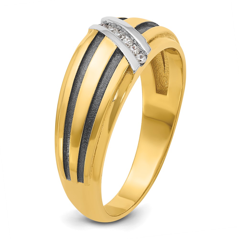 IBGoodman 14k with Black and White Rhodium Men's Polished Satin and Grooved 1/20 Carat AA Quality Diamond Ring (B64197-4YAA)