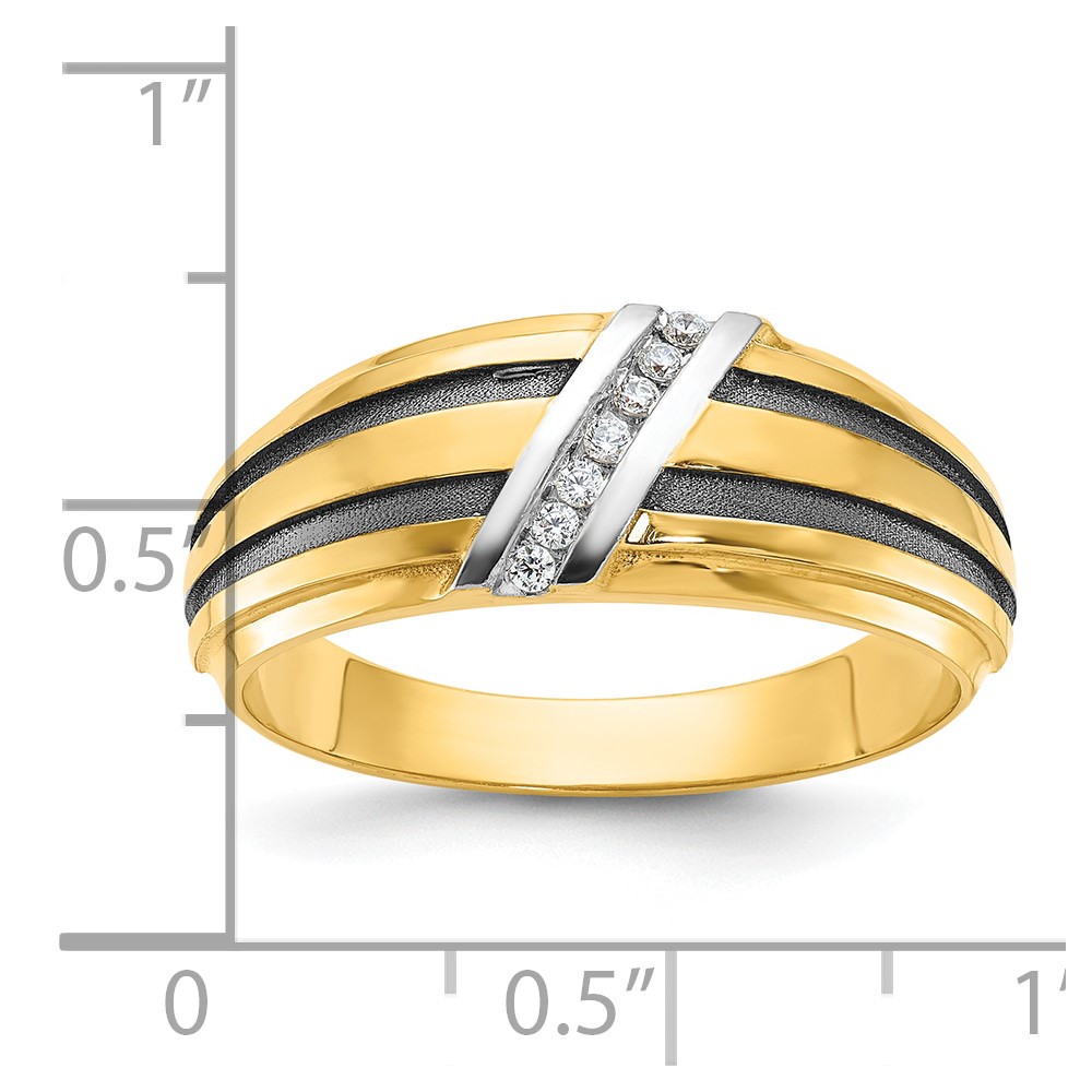 IBGoodman 14k with Black and White Rhodium Men's Polished Satin and Grooved 1/20 Carat AA Quality Diamond Ring (B64197-4YAA)