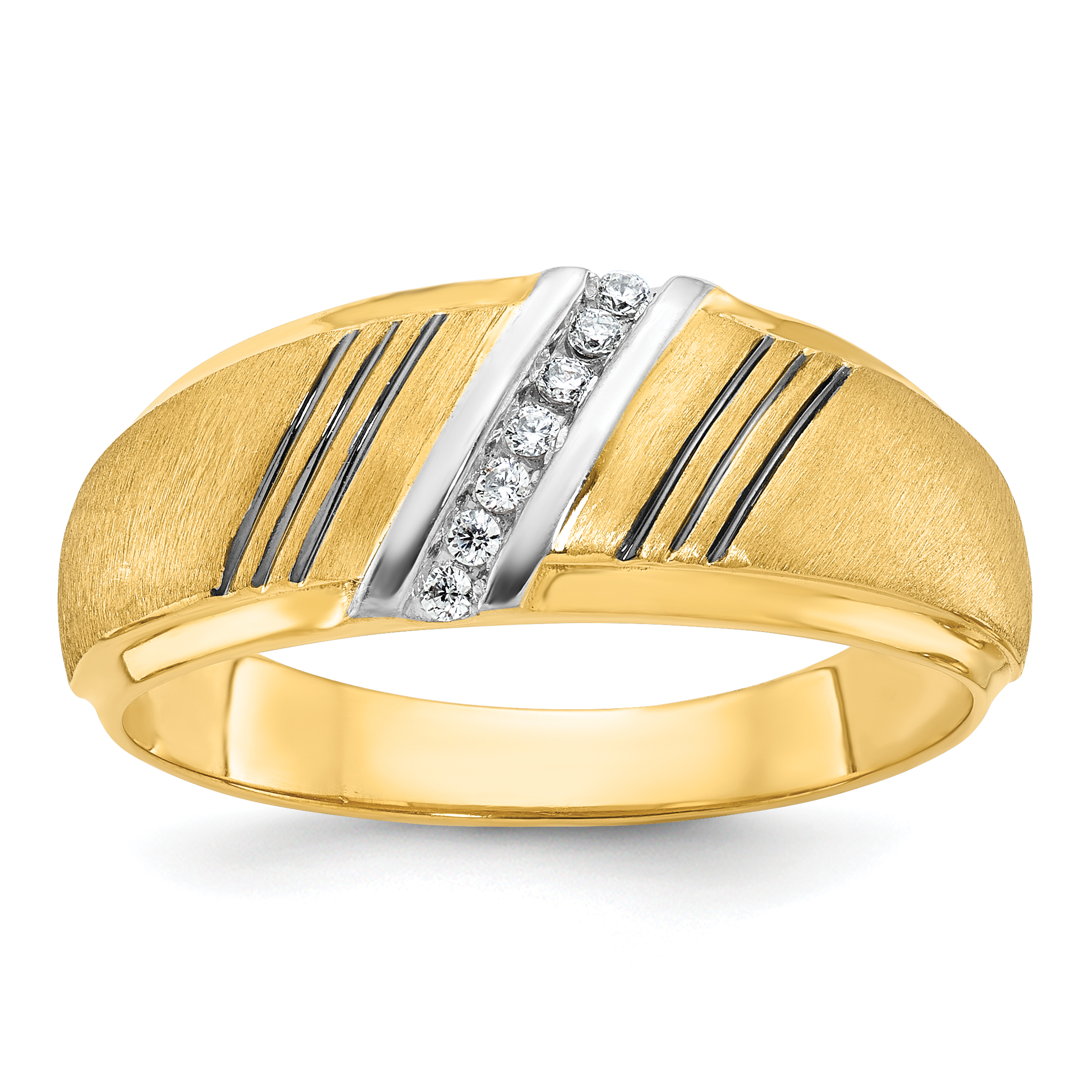 IBGoodman 14k with Black and White Rhodium Men's Polished and Satin 1/20 Carat Lab Grown Diamond Ring (B64198-4YLG)
