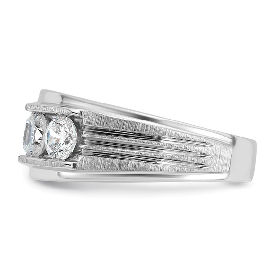 IBGoodman 14k White Gold 2 carat Lab Grown Diamond VS/SI+ G+ Five Stone Complete Polished Satin and Grooved Men's Ring