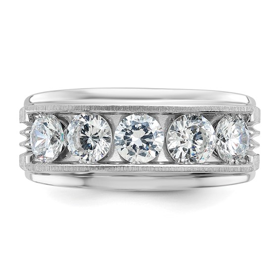 IBGoodman 14k White Gold 2 carat Lab Grown Diamond VS/SI+ G+ Five Stone Complete Polished Satin and Grooved Men's Ring