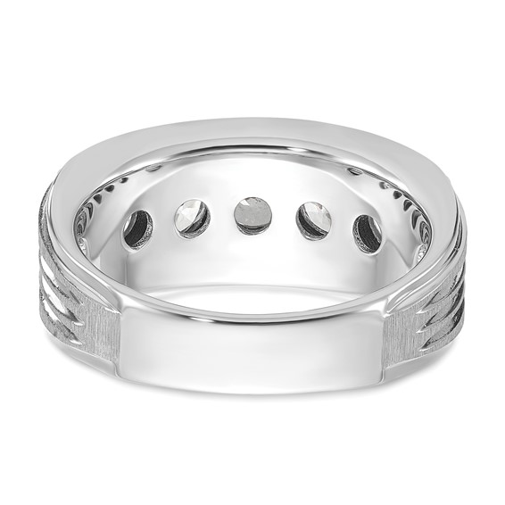 IBGoodman 14k White Gold 2 carat Lab Grown Diamond VS/SI+ G+ Five Stone Complete Polished Satin and Grooved Men's Ring