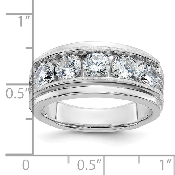 IBGoodman 14k White Gold 2 carat Lab Grown Diamond VS/SI+ G+ Five Stone Complete Polished Satin and Grooved Men's Ring