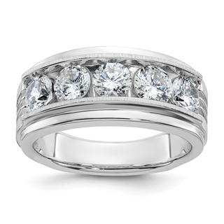 IBGoodman 14k White Gold 2 carat Lab Grown Diamond VS/SI+ G+ Five Stone Complete Polished Satin and Grooved Men's Ring