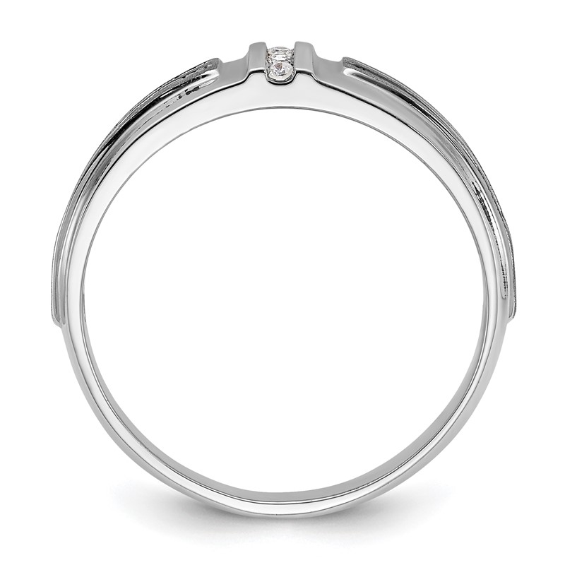 IBGoodman 14k White Gold with Black Rhodium 1/20 carat Lab Grown Diamond VS/SI+ G+ Complete Polished Satin and Grooved Five Stone Men's Ring