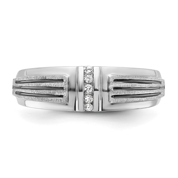 IBGoodman 14k White Gold with Black Rhodium 1/20 carat Lab Grown Diamond VS/SI+ G+ Complete Polished Satin and Grooved Five Stone Men's Ring