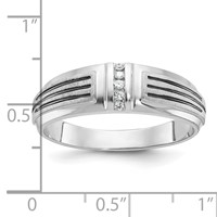 IBGoodman 14K White Gold Polished Satin and Grooved Five Stone Men's Ring Mounting view 3
