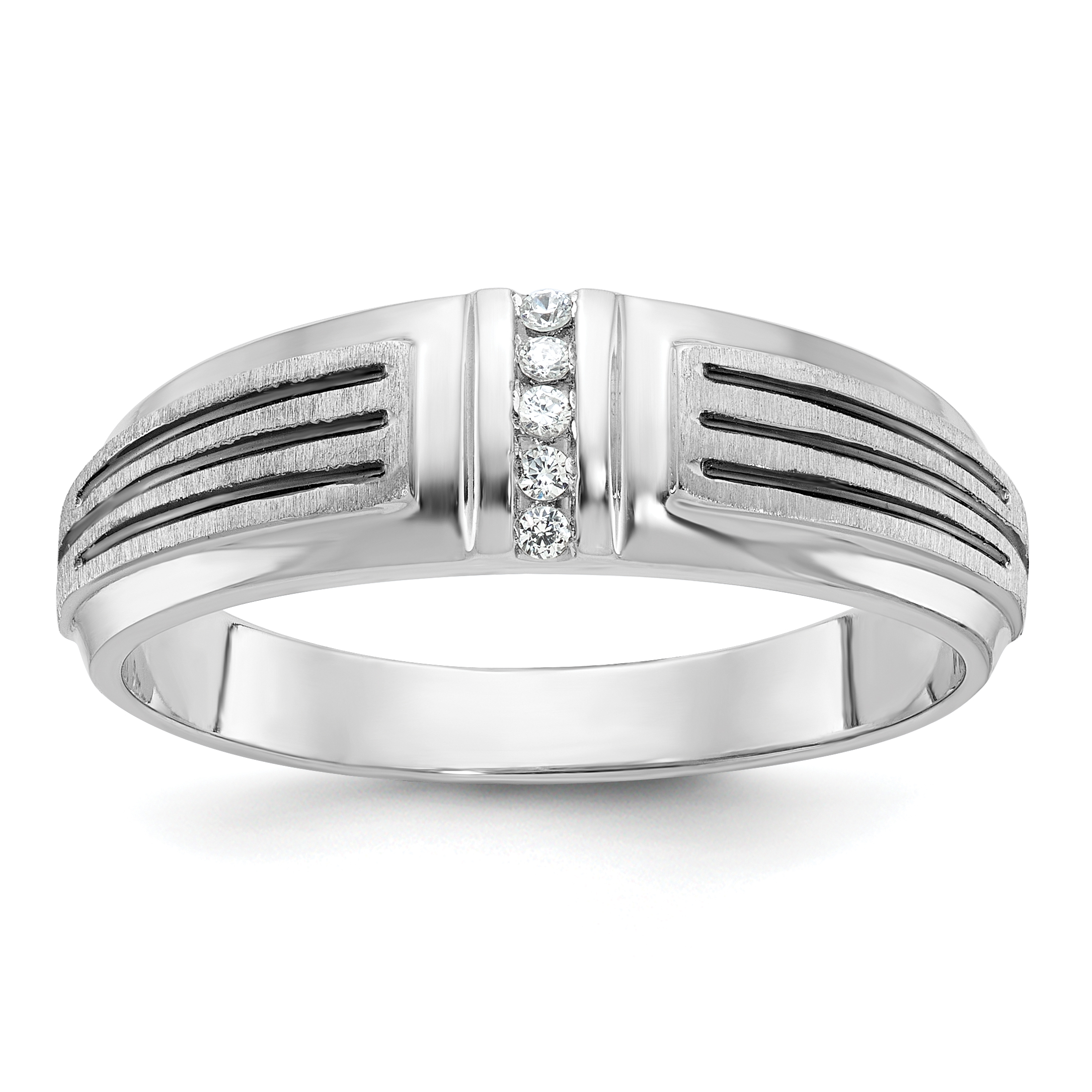 IBGoodman 14k White Gold with Black Rhodium 1/20 carat Lab Grown Diamond VS/SI+ G+ Complete Polished Satin and Grooved Five Stone Men's Ring (B64201-4WLG)