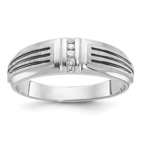 IBGoodman 14K White Gold Ring with Black Rhodium 0.05 Carat Lab Grown Diamond VS SI+ G+ Complete Polished Satin and Grooved Five Stone Men's