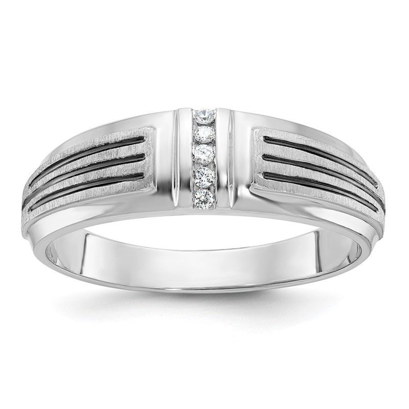 IBGoodman 14k White Gold with Black Rhodium 1/20 carat Lab Grown Diamond VS/SI+ G+ Complete Polished Satin and Grooved Five Stone Men's Ring