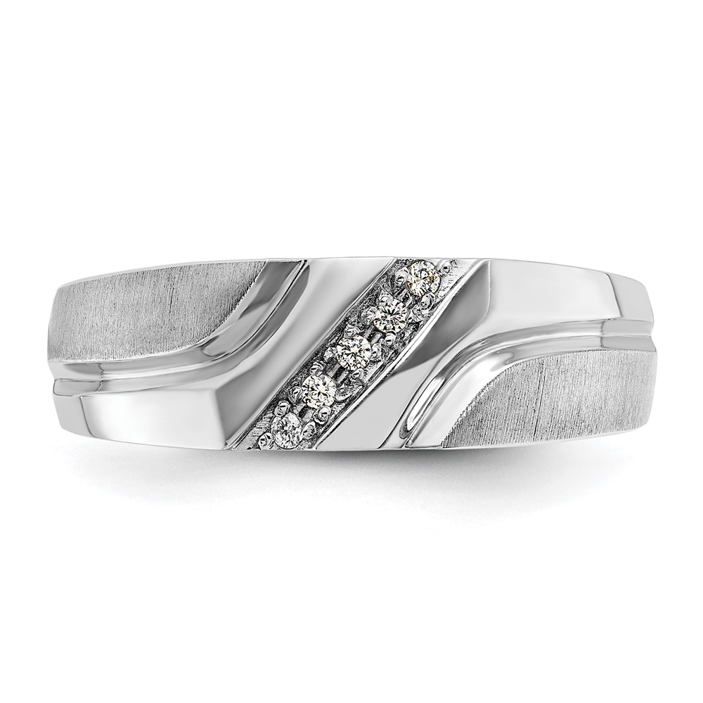 IBGoodman 14k White Gold Men's Polished Satin and Grooved 5-Stone 1/20 Carat AA Quality Diamond Ring (B64202-4WAA)