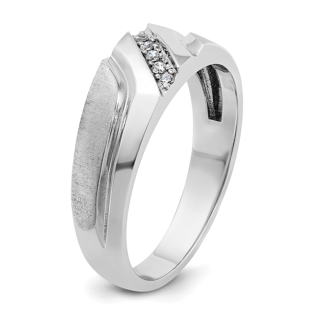 IBGoodman 14k White Gold Men's Polished Satin and Grooved 5-Stone 1/20 Carat AA Quality Diamond Ring (B64202-4WAA)