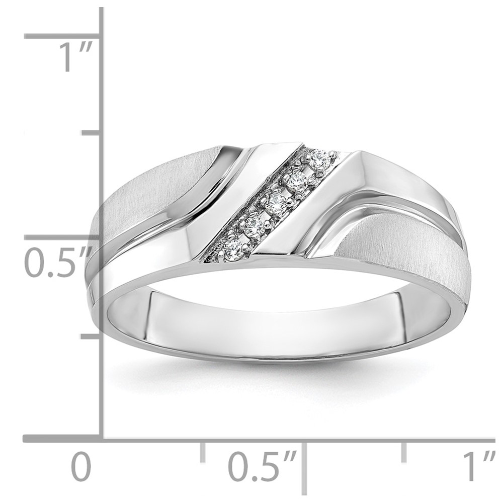 IBGoodman 14k White Gold Men's Polished Satin and Grooved 5-Stone 1/20 Carat AA Quality Diamond Ring (B64202-4WAA)