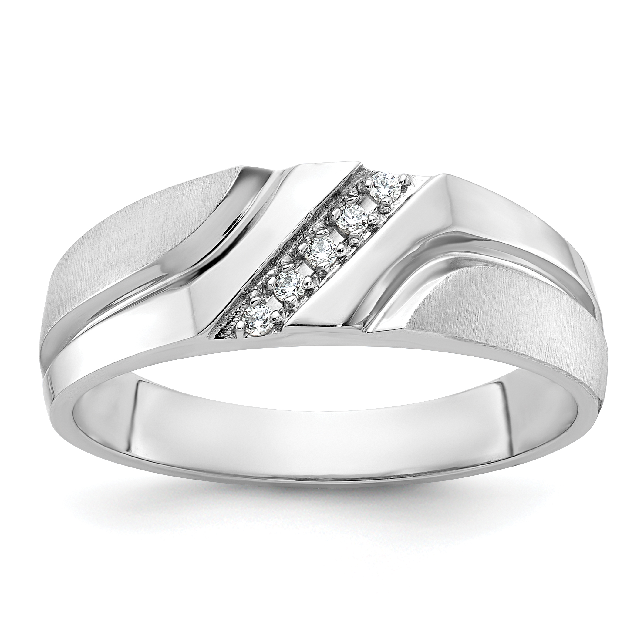 IBGoodman 14k White Gold Men's Polished Satin and Grooved 5-Stone 1/20 Carat AA Quality Diamond Ring (B64202-4WAA)