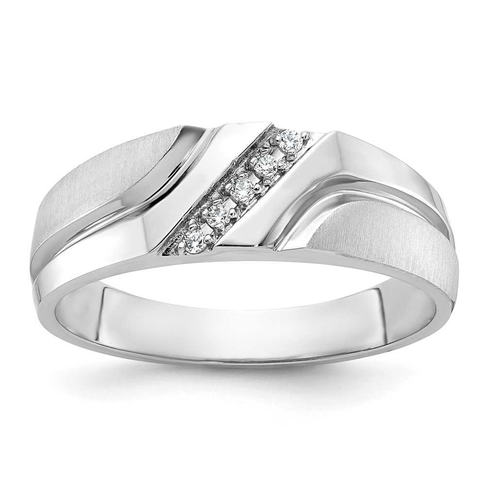 IBGoodman 14k White Gold Men's Polished Satin and Grooved 5-Stone 1/20 Carat AA Quality Diamond Ring (B64202-4WAA)