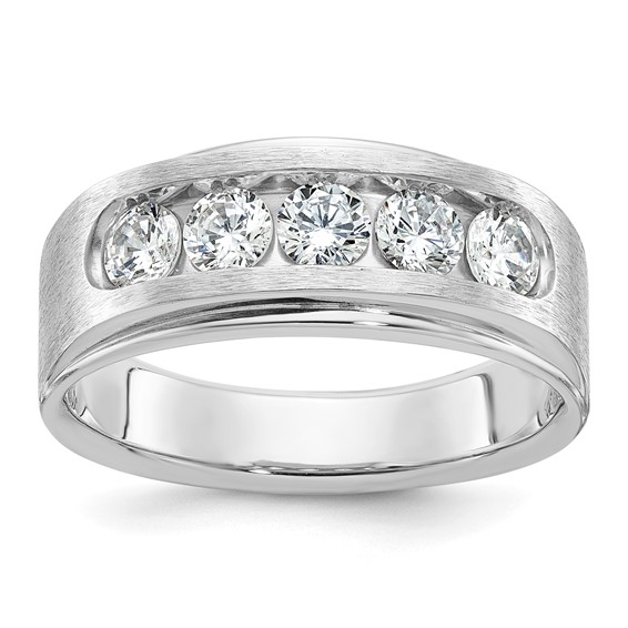 IBGoodman 10k with White Rhodium 1 carat Lab Grown Diamond VS/SI+ G+ Five Stone Complete Polished and Brushed Men's Ring