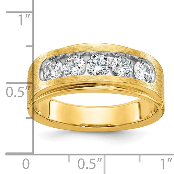 IBGoodman 14k Men's Polished and Brushed 5-Stone 1 Carat AA Quality Diamond Ring