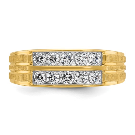 IBGoodman 14k Men's Polished Satin and Grooved 2-Row 5/8 Carat AA Quality Diamond Ring