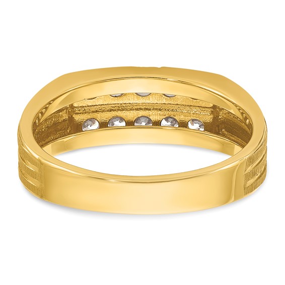 IBGoodman 14k Men's Polished Satin and Grooved 2-Row 5/8 Carat AA Quality Diamond Ring