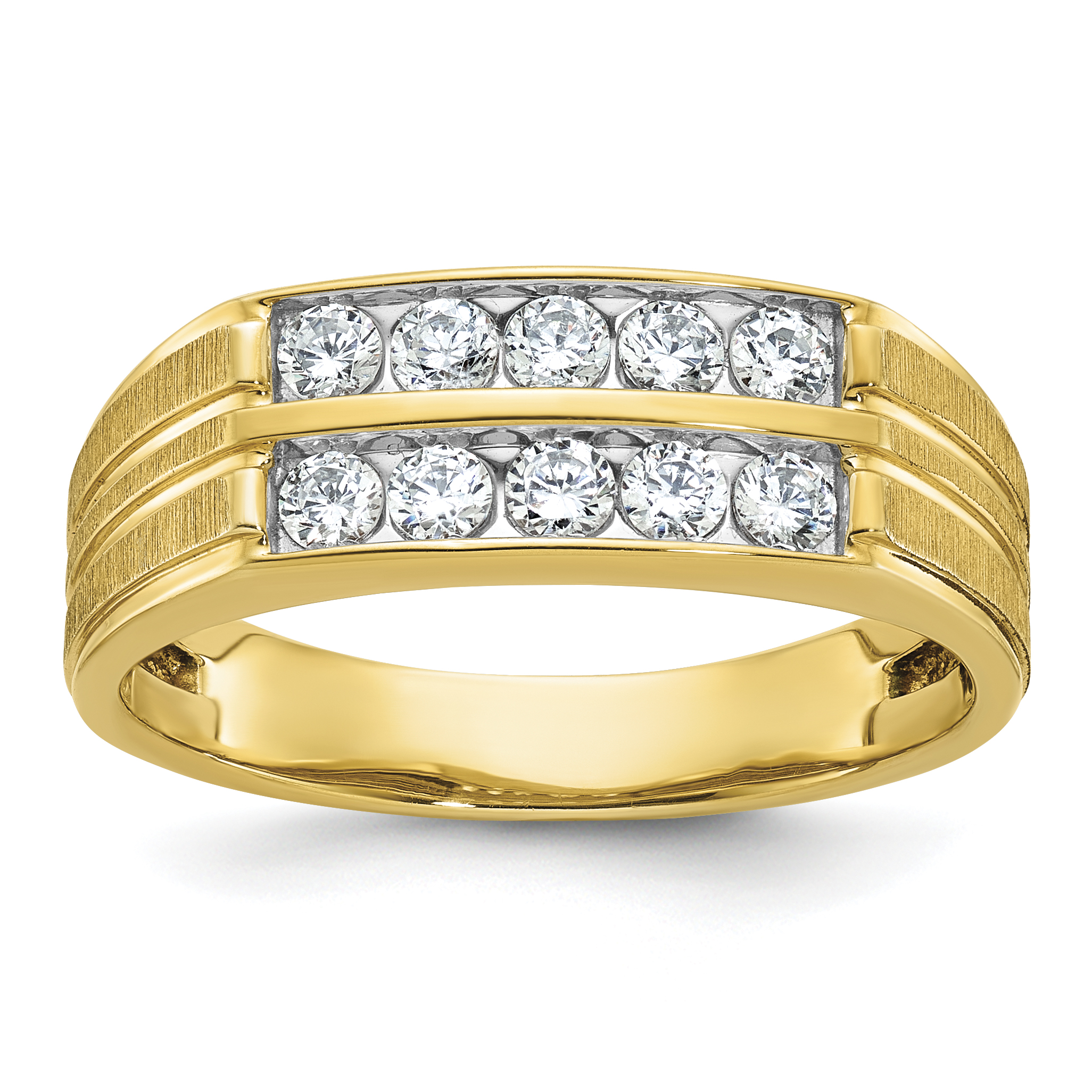 IBGoodman 14k Men's Polished Satin and Grooved 2-Row 5/8 Carat AA Quality Diamond Ring (B64207-4YAA)