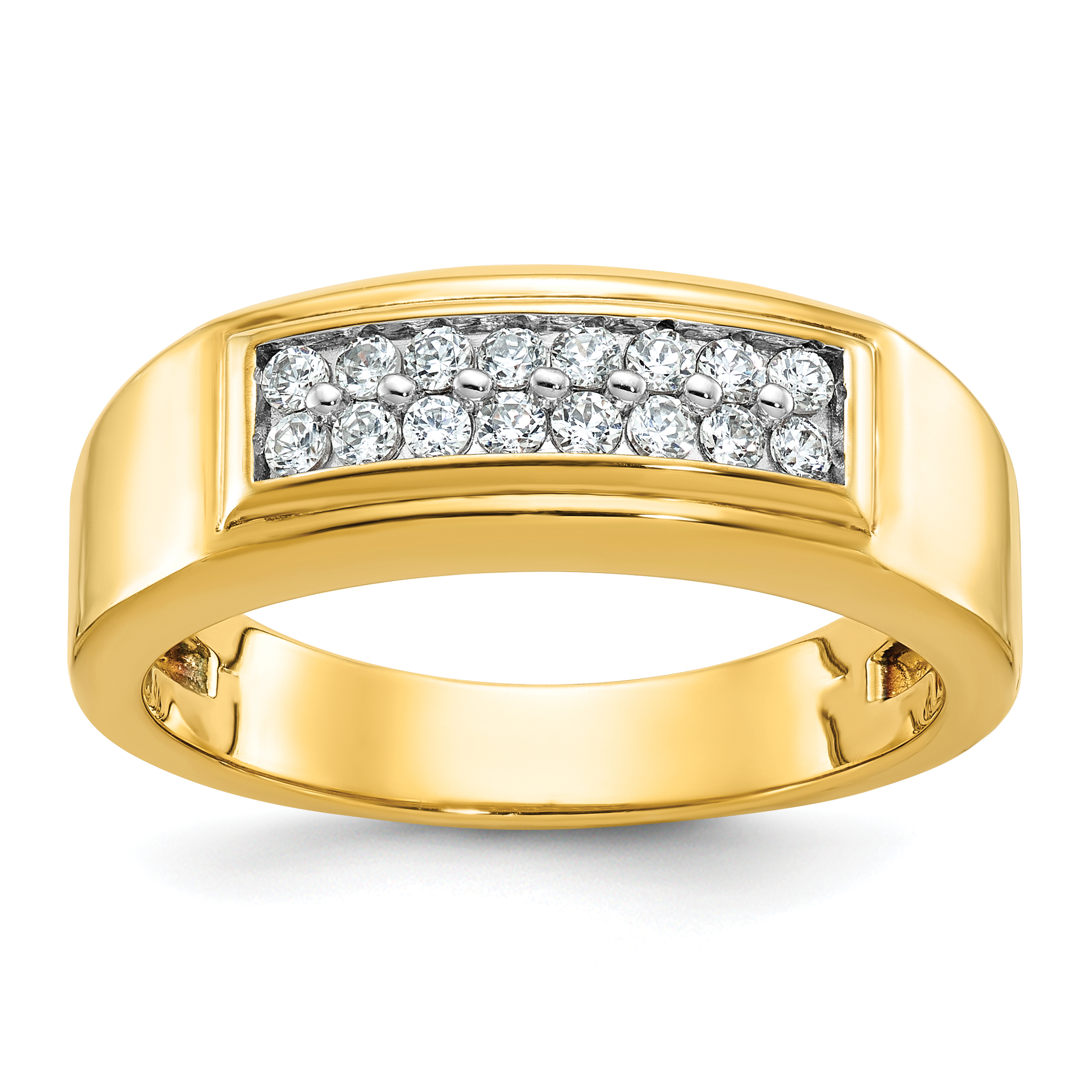 14k IBGoodman Men's Polished 2-Row 1/3 Carat AA Quality Diamond Ring (B64208-4YAA)