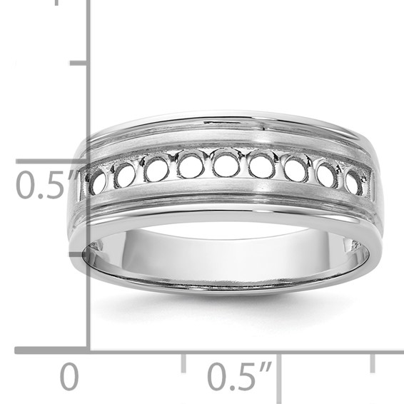 IBGoodman 14k White Gold Nine Stone Polished Brushed and Grooved Ring Mounting