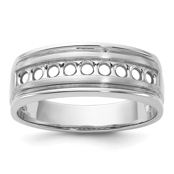 IBGoodman 14k White Gold Nine Stone Polished Brushed and Grooved Ring Mounting
