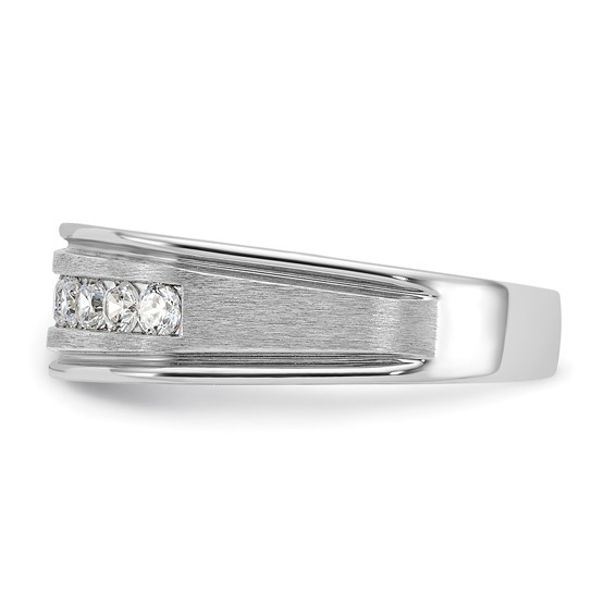 IBGoodman 14k White Gold Men's Polished Brushed and Grooved 9-Stone 1/2 Carat A Quality Diamond Ring