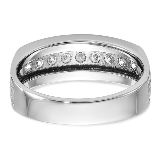 IBGoodman 14k White Gold Men's Polished Brushed and Grooved 9-Stone 1/2 Carat A Quality Diamond Ring