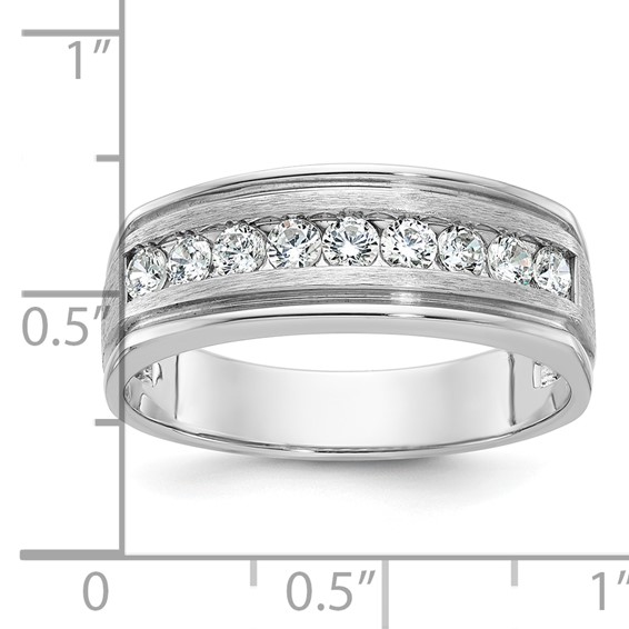 IBGoodman 14k White Gold Men's Polished Brushed and Grooved 9-Stone 1/2 Carat A Quality Diamond Ring