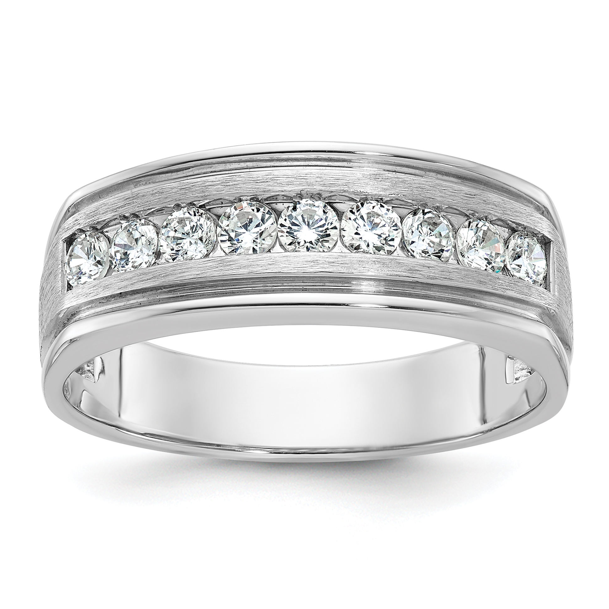 IBGoodman 14k White Gold 1/2 carat Lab Grown Diamond VS/SI+ G+ Nine Stone Complete Polished Brushed and Grooved Men's Ring (B64209-4WLG)