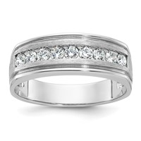 IBGoodman 14K White Gold 0.50 Carat Lab Grown Diamond VS SI+ G+ Nine Stone Complete Polished Brushed and Grooved Men's Ring view 1