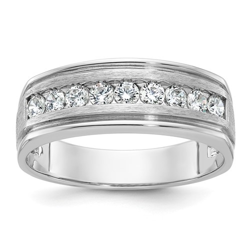 IBGoodman 14K White Gold 0.50 Carat Lab Grown Diamond VS SI+ G+ Nine Stone Complete Polished Brushed and Grooved Men's Ring
