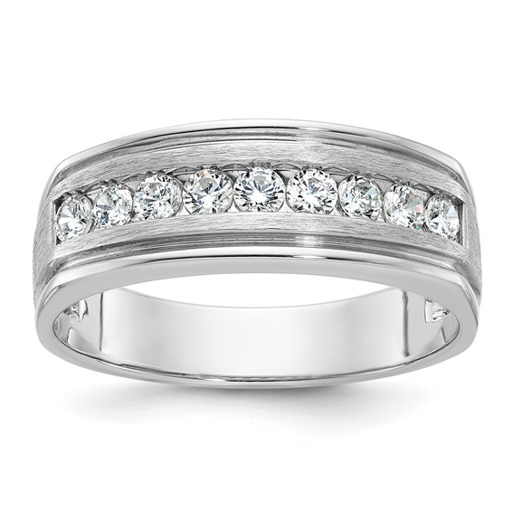 IBGoodman 14k White Gold 1/2 carat Lab Grown Diamond VS/SI+ G+ Nine Stone Complete Polished Brushed and Grooved Men's Ring