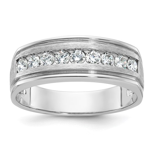 IBGoodman 14k White Gold Nine Stone Polished Brushed and Grooved Ring Mounting