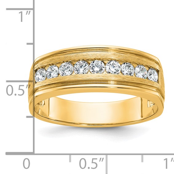 IBGoodman 14k Men's Polished Brushed and Grooved 9-Stone 1/2 Carat A Quality Diamond Ring